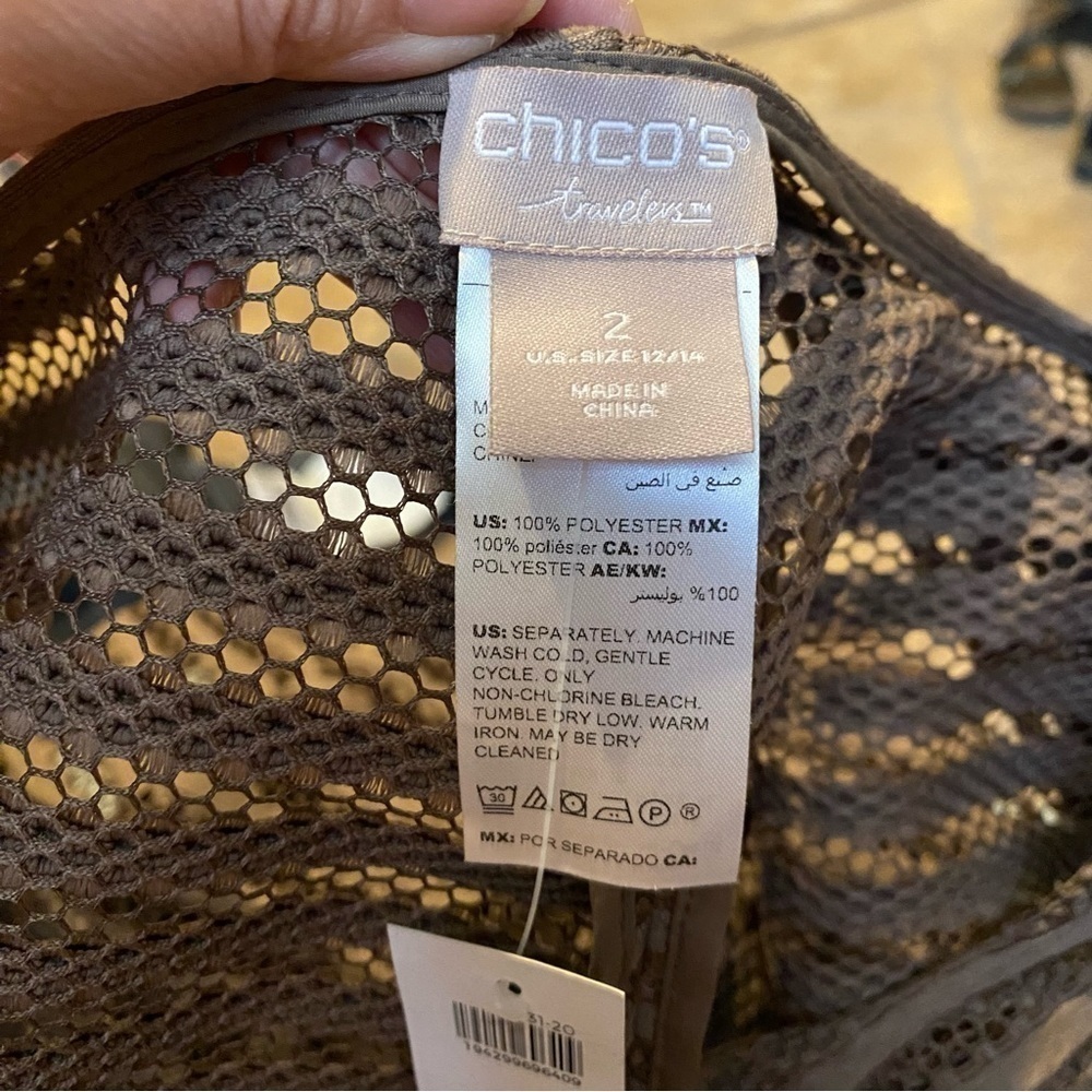 NWT~CHICO’S Women Deep Taupe Travelers Novelty Strip Jacket Size 2 (12/14) - Picture 10 of 12